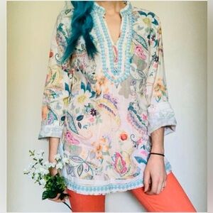 Malvin Hamburger Germany Linen Paisley Tunic Top Small